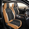Huse scaune auto premium 5 locuri Deluxe piele ecologică perforată și textil - maro caramel
