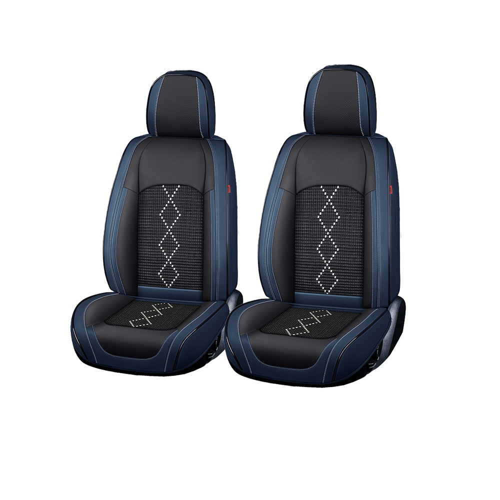 Huse scaune premium 5 locuri Deluxe piele ecologică perforată - negru - albastru închis