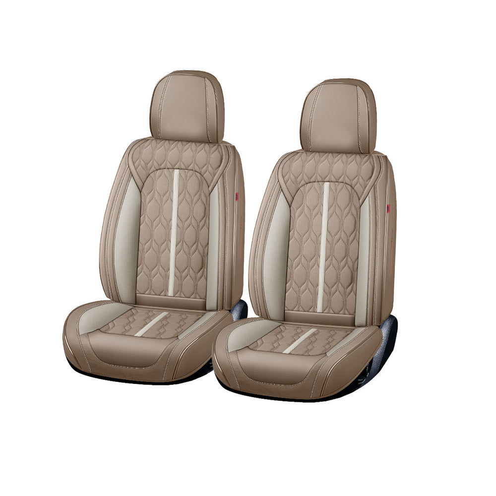Huse scaune premium 5 locuri Deluxe piele ecologică perforată - maro deschis - crem