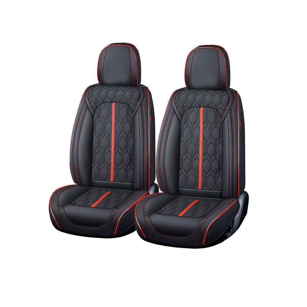Huse scaune premium 5 locuri Deluxe piele ecologică perforată - negru - rosu