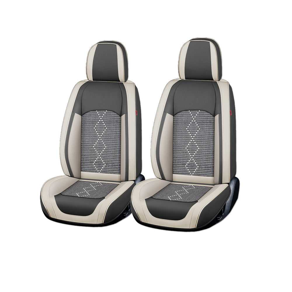 Huse scaune auto premium 5 locuri Deluxe piele ecologică perforată și textil  - gri deschis - gri inchis