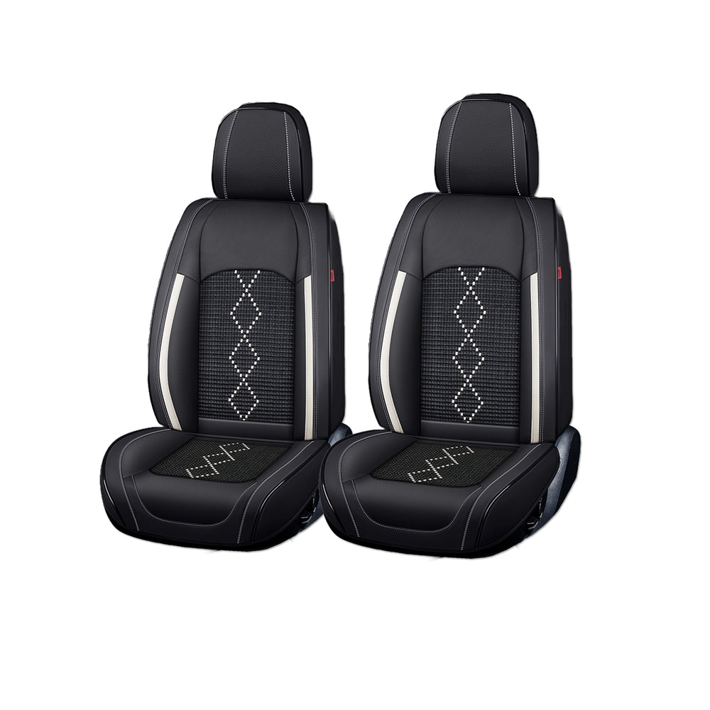 Huse scaune auto premium 5 locuri Deluxe piele ecologică perforată și textil - negru - alb