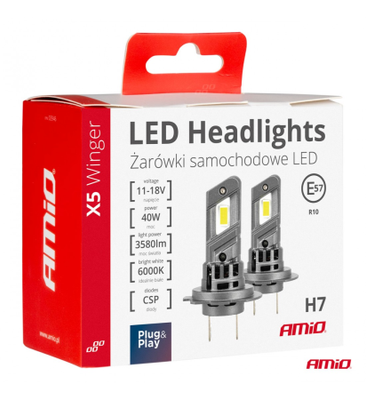 Set 2 Becuri LED H7 AMIO X5 Winger 6000K Canbus ,   40W 3580LM