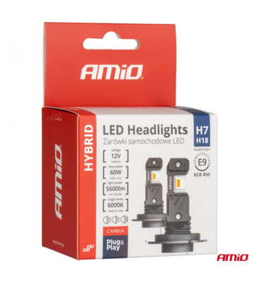 Set Becuri LED HYBRID H7 AMIO 6000K Canbus 60W ,   5600LM