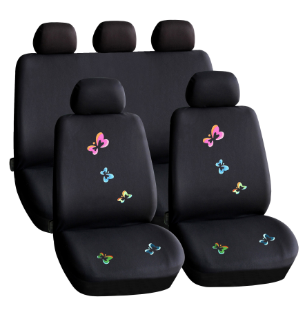 Set Huse Auto Universale Carguard - Model cu Fluturasi, Negru, 9 Piese